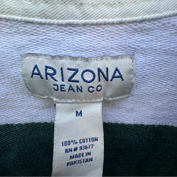 Arizona Jean Co Y2K Rugby Striped 1/4 Button Collar Green White Long Sleeve M - Picture 3 of 17